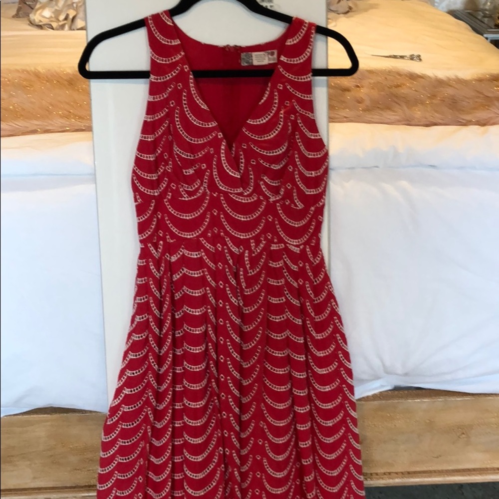 Red Embroidered Anthropologie dress